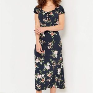 Lang, mønstret off-shoulder-kjole