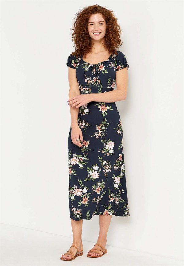 Lang, mønstret off-shoulder-kjole