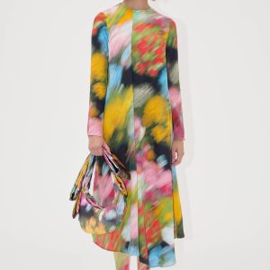 Draped assymetrisk lang kjole - Liquid Floral
