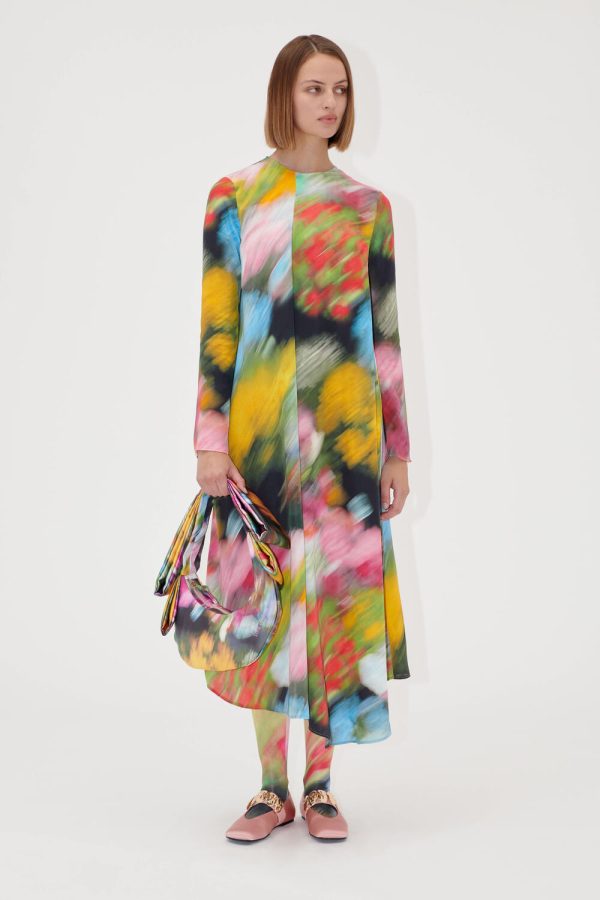 Draped assymetrisk lang kjole - Liquid Floral