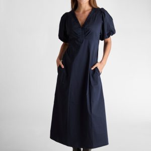 Illana Poplin lang kjole - Navy