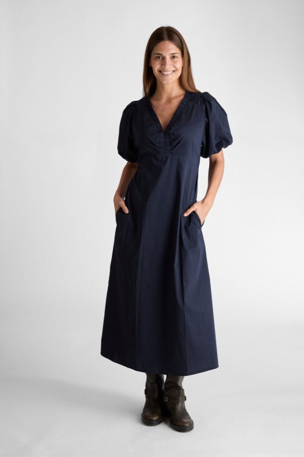 Illana Poplin lang kjole - Navy