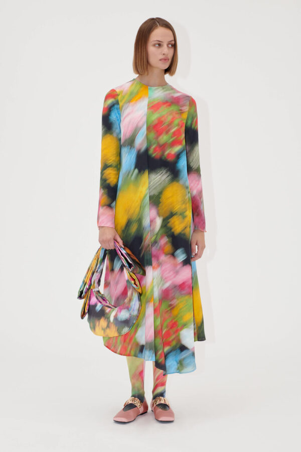 Draped assymetrisk lang kjole - Liquid Floral