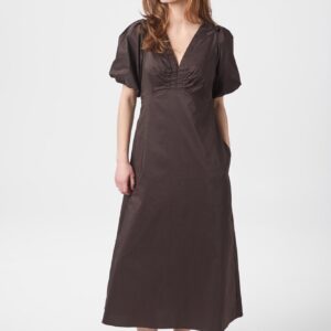 Illana Poplin lang kjole - Chocolate Brown