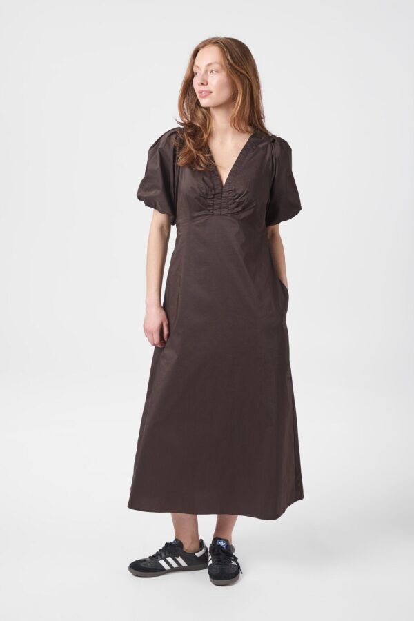 Illana Poplin lang kjole - Chocolate Brown
